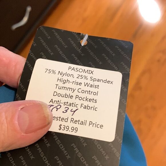 Pasomix Size XL high rise waist/tummy control/double pockets blue athletic pants - Picture 5 of 8